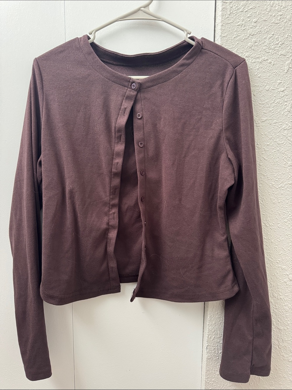 Missguided Long-Sleeve Button Front Top in Deep Brown Plum
